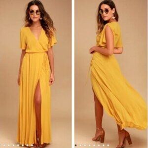 Lulu's Sunny Yellow Wrap Maxi Dress